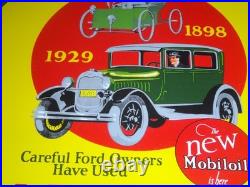 Vintage 1898 Ford Vehicle & 1929 Model T Use Mobil Mobiloil Porcelain Metal Sign
