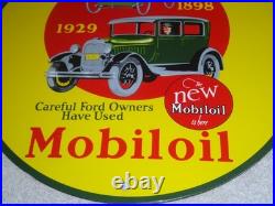 Vintage 1898 Ford Vehicle & 1929 Model T Use Mobil Mobiloil Porcelain Metal Sign