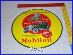 Vintage 1898 Ford Vehicle & 1929 Model T Use Mobil Mobiloil Porcelain Metal Sign