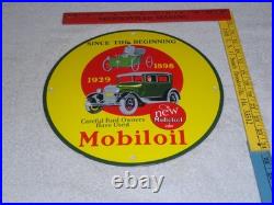 Vintage 1898 Ford Vehicle & 1929 Model T Use Mobil Mobiloil Porcelain Metal Sign