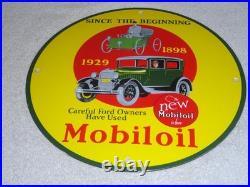 Vintage 1898 Ford Vehicle & 1929 Model T Use Mobil Mobiloil Porcelain Metal Sign