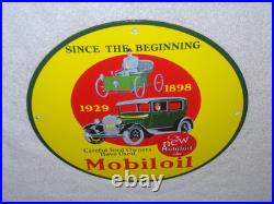 Vintage 1898 Ford Vehicle & 1929 Model T Use Mobil Mobiloil Porcelain Metal Sign