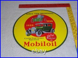 Vintage 1898 Ford Vehicle & 1929 Model T Use Mobil Mobiloil Porcelain Metal Sign