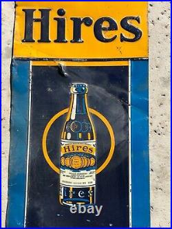 Vintage 1920-30's Hires Root Beer Soda Pop Gas Station 28 Embossed Metal Sign