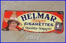 Vintage 1920s Helmar Cigarettes Tobacco 27 1/2 Porcelain Metal Sign