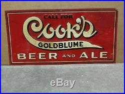 Vintage 1930's-40's NOS Cook's Beer Ale Embossed Metal Sign Brew Bar Liquor