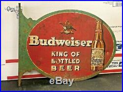 Vintage 1930's Budweiser Double-sided Metal Sign King Of Bottled Beer