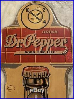 Vintage 1930's DR PEPPER Soda Pop, 10 2 4, 17 Metal Thermometer Sign Embossed