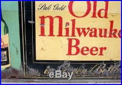 Vintage 1930's Old Milwaukee Art Billboard Metal Tin Sign Schlitz Beer Americana