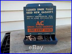 Vintage 1930s AC Spark Plug Gaskets 1 Cent Each Metal Display Rack Sign + Parts