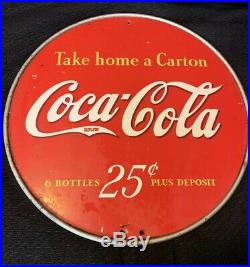 Vintage 1930s Coca Cola 2 Sided Metal Sign RARE ORIGINAL-NEAR MINT