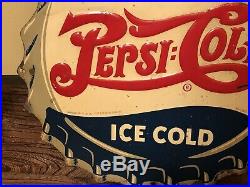 Vintage 1930s Pepsi Cola Soda Pop Bottle Cap Gas Station 13 Embossed Metal Sign