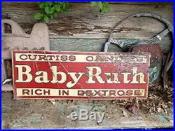 Vintage 1930s or 40s Curtiss Candies Baby Ruth Candy Bar Soda Metal Sign