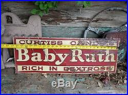 Vintage 1930s or 40s Curtiss Candies Baby Ruth Candy Bar Soda Metal Sign