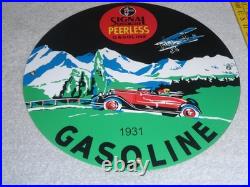 Vintage 1931 Signal Peerless Gasoline Airplane +car 11 3/4 Porcelain Metal Sign