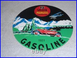 Vintage 1931 Signal Peerless Gasoline Airplane +car 11 3/4 Porcelain Metal Sign