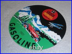 Vintage 1931 Signal Peerless Gasoline Airplane +car 11 3/4 Porcelain Metal Sign