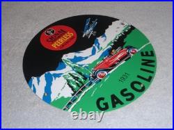 Vintage 1931 Signal Peerless Gasoline Airplane +car 11 3/4 Porcelain Metal Sign