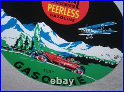 Vintage 1931 Signal Peerless Gasoline Airplane +car 11 3/4 Porcelain Metal Sign