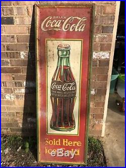 Vintage 1932 Coca Cola Christmas Bottle Metal Advertising Sign