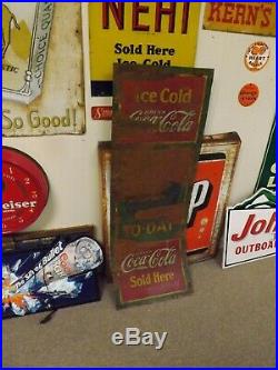 Vintage 1932 Coke Coca-Cola GAS TODAY Metal Vertical Sign 19 x 55 SODA GAS OIL