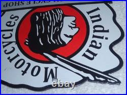 Vintage 1933 Indian Motorcycles Arrowhead 9 Porcelain Metal Gasoline & Oil Sign
