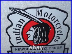 Vintage 1933 Indian Motorcycles Arrowhead 9 Porcelain Metal Gasoline & Oil Sign