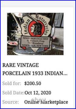 Vintage 1933 Indian Motorcycles Arrowhead 9 Porcelain Metal Gasoline & Oil Sign