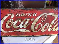 Vintage 1934 Drink Coca Cola Soda Pop Embossed Metal Advertising Sign