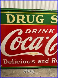 Vintage 1935 Metal Porcelain Coca-Cola Drug Store Advertising Collectible Sign