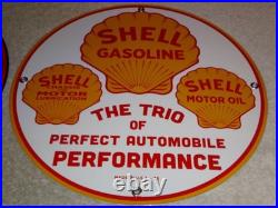 Vintage 1936 Shell & Texas Pacific Motor Oil & Gasoline Porcelain Metal Sign Lot
