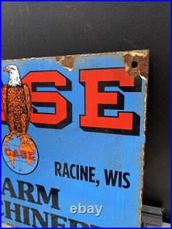Vintage 1937 Case Tractor Porcelain Metal Farm Machinery Eagle Barn Gas Oil Sign