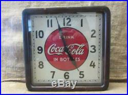 Vintage 1939 Electric Coca-Cola Clock Sign Wood Metal Glass Antique Coke 10028