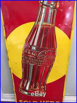 Vintage 1940 Canada VERTICAL Coke Bottle Coca Cola Metal Sign 53 By 17