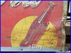 Vintage 1940 Original Drink Coca Cola Metal Embossed Advertising Sign