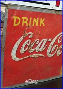 Vintage 1940 Original Drink Coca Cola Metal Embossed Advertising Sign