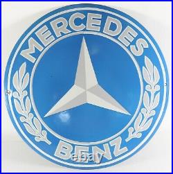 Vintage 1940's 1950's Mercedes Benz Round Metal Powder Blue Porcelain Sign