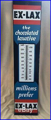 Vintage 1940's Ex-Lax Drug Medicine Gas Oil 37 Porcelain Metal Thermometer Sign