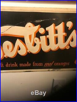 Vintage 1940's Nesbitt's Orange Soda Pop Gas Station 28 Embossed Metal Sign