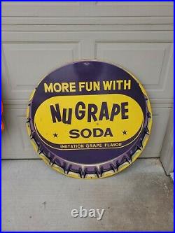 Vintage 1940's NuGrape Nu Grape Soda Pop Bottle 36 in Metal Sign