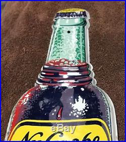 Vintage 1940's NuGrape Nu Grape Soda Pop Bottle Gas Oil 17 Embossed Metal Sign