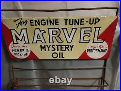 Vintage 1940's Original MARVEL MYSTERY OIL Metal Gas Station Sign DISPLAY Rare