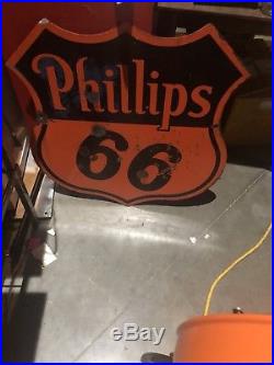 Vintage 1940's Phillips 66 Gas Station 2 Sided 30 Porcelain Metal Sign