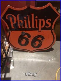 Vintage 1940's Phillips 66 Gas Station 2 Sided 30 Porcelain Metal Sign