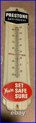 Vintage 1940's Prestone Anti Freeze 36 Gas Oil Porcelain Metal Thermometer