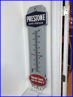 Vintage 1940's Prestone Anti-Freeze 36 Porcelain Metal Thermometer Sign