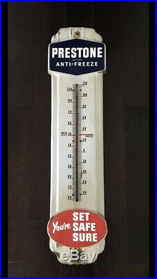 Vintage 1940's Prestone Anti Freeze Gas Oil 36 Porcelain Metal Thermometer Sign