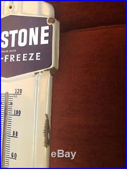 Vintage 1940's Prestone Anti-Freeze Gas Oil 36 Porcelain Metal Thermometer Sign