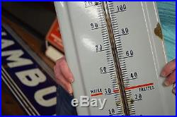 Vintage 1940's Prestone Anti-Freeze Gas Oil Porcelain Metal Thermometer Sign