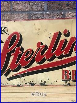Vintage 1940's Sterling Beer Metal Tin Sign Evansville Not Porcelain